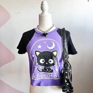 Sanrio Chococat Celestial Womens Size XS Raglan T-Shirt Purple Black